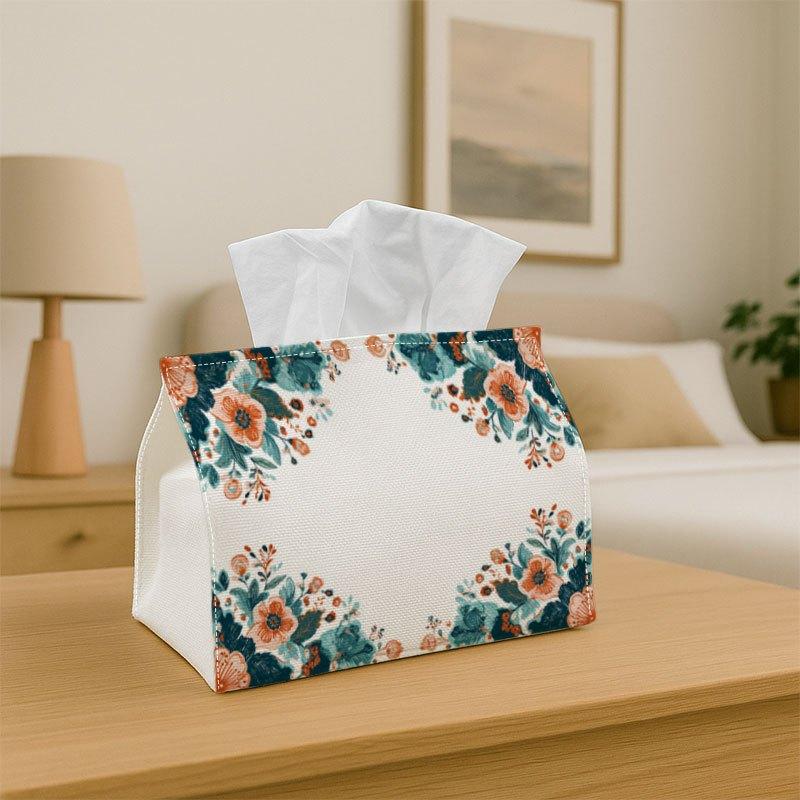 1pc Tissue Box Holder White Background with an Orange and Teal Floral Pattern Framin - Multifunctional Napkin Dispenser for Home Party Decor - Decora