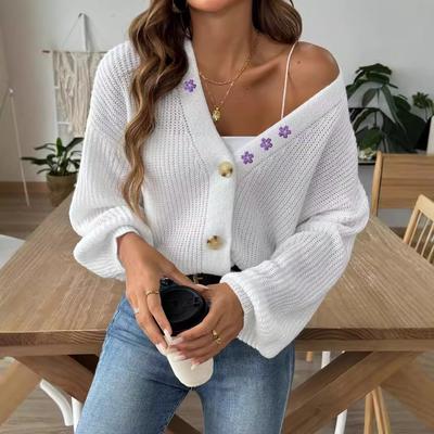 Women's Autumn and Winter Floral Embroidered Short Button-up Coat Sweater