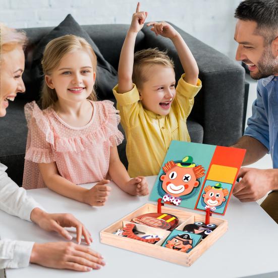 

Magnetic Block Puzzle Board Game Educational Logic Thinking Training Facial Feature Vehicle Circus Attire Princess Dressing Wooden Puzzle Matching Toy