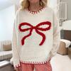 Women's bow-tied jacquard sweater autumn and winter lazy wind loose warm and comfortable jumper knitted sweater