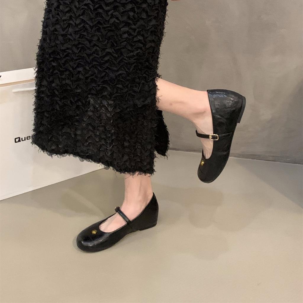 Inner Heightening Leopard Print Mary Jane Single Shoes Women's Shoes 2025 Spring and Autumn Retro Suede with Skirt French Evening Shoes