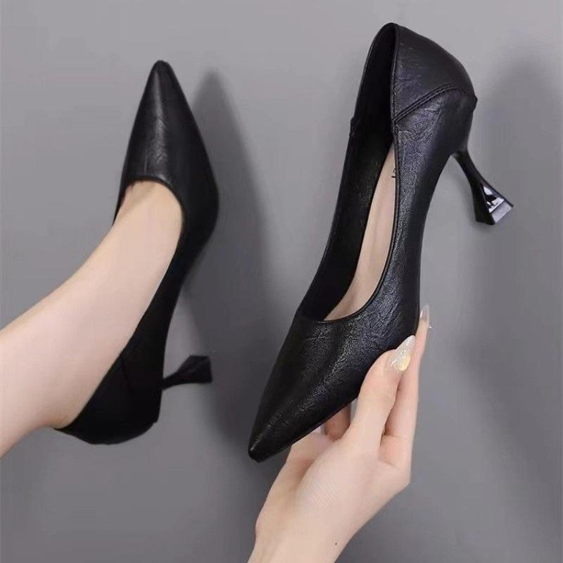 Fashion 2024 Spring and Autumn New Fashionable Pointed Solid Color Simple Shallow Mouth Women's Professional Work Single Shoes