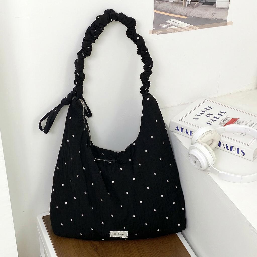 

Floral Print Tote Bag Korean-Style Large Capacity Shoulder Bag Adjustable Strap Tote Bag Skin-Friendly For Daily Commute School чорний