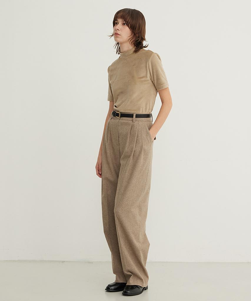 STEP AROUND Wool Blend Wide Pleated Slacks_Taupe