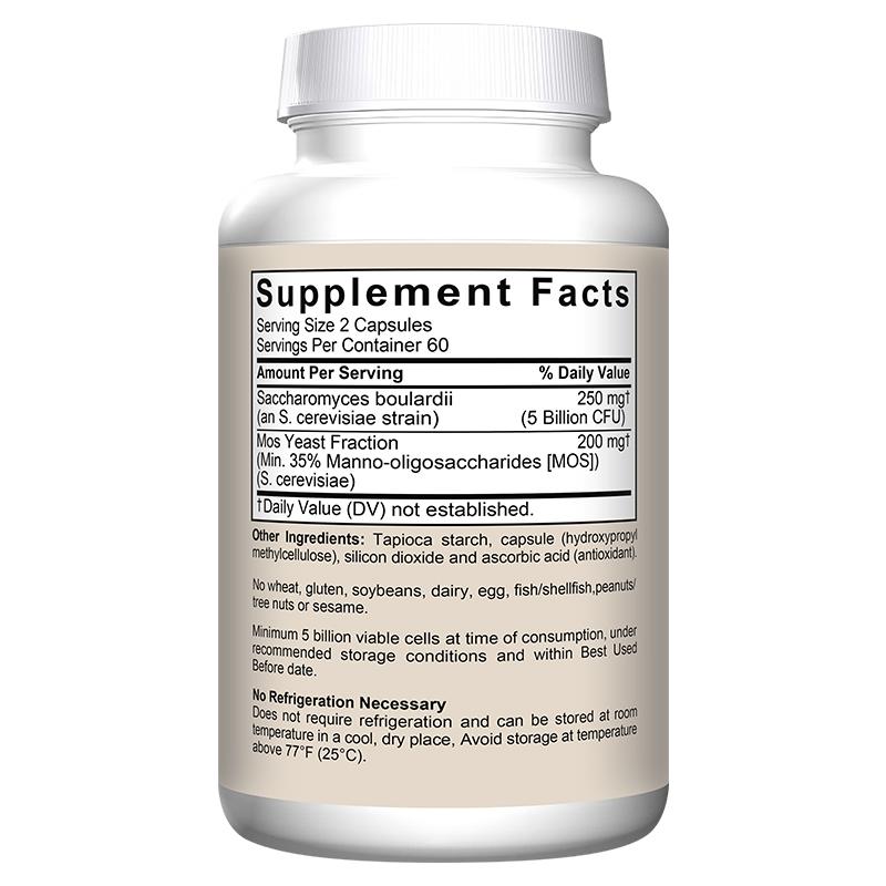 Fearathe Saccharomyces Boulardii + MOS Probiotic Dietary Supplement 120 Veggie Capsules