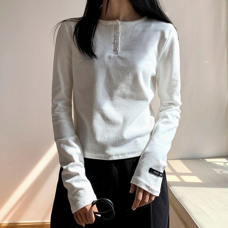 

Autumn and Winter Stylish Thread Inner Wear Upper Clothes Long Sleeves T-shirt 8802 White S