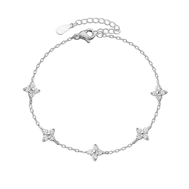 925 Sterling Silver Shiny Zircon Flower Bracelets For Women Charm Temperament Chain Bracelet Party Wedding Jewelry Holiday Gifts