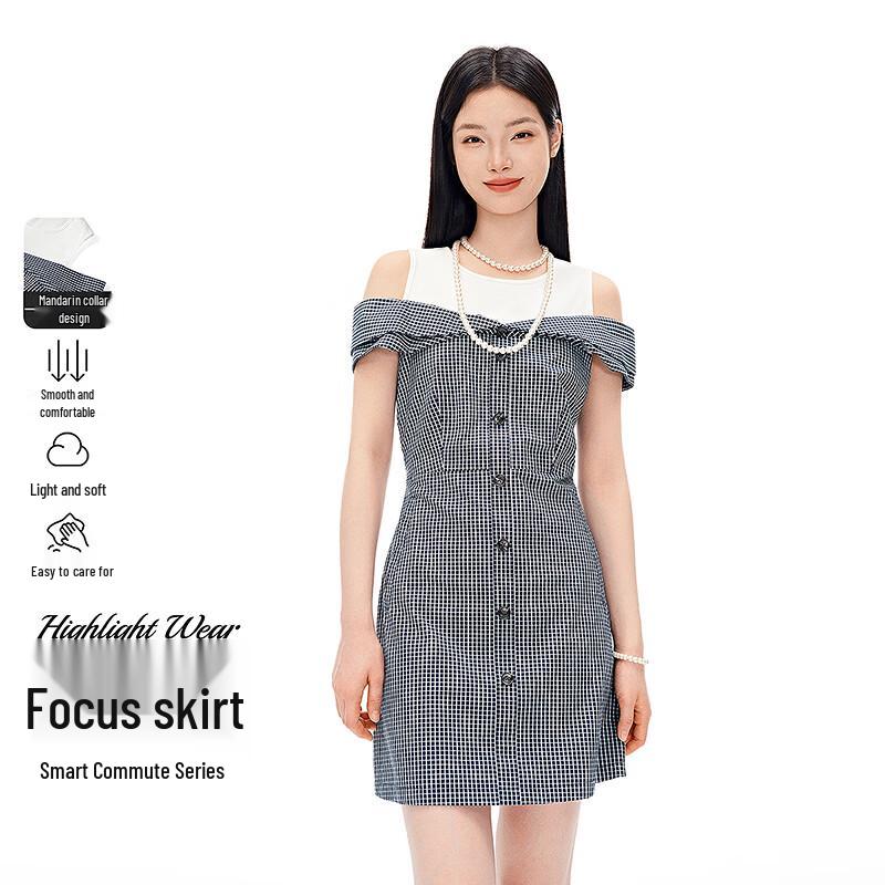 Leding Women s Plaid Off-Shoulder Mini Dress S
