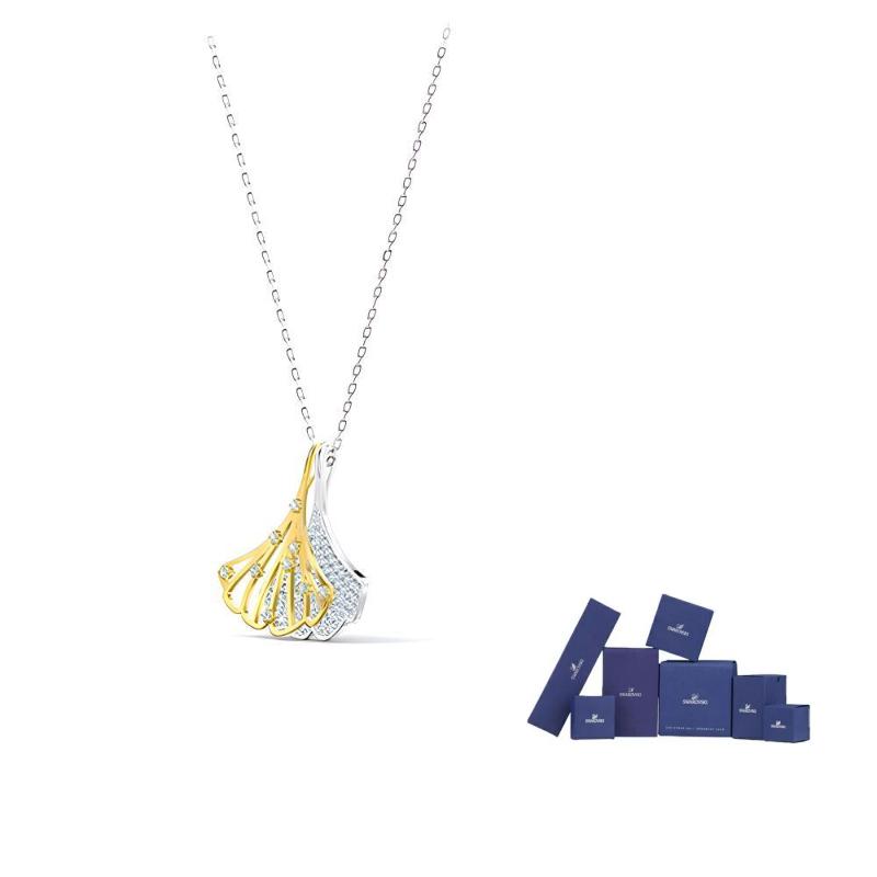 Swarovski Atemberaubendes Ginkgoblatt Metallhalskette Damen Halskette Weiß 5515462 Box (Random Color) white