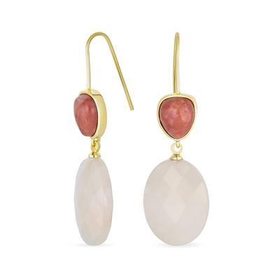 Elegant Gem Peach Sandstone Teardrop Accent Natural Briolette Peach Pink Rose Quartz Faceted Oval Drop Earrings for Women 18K Yellow Gold Plated Fish