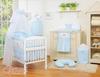 Large mosquito net for a baby cot made of white chiffon with rings and a bow - blue