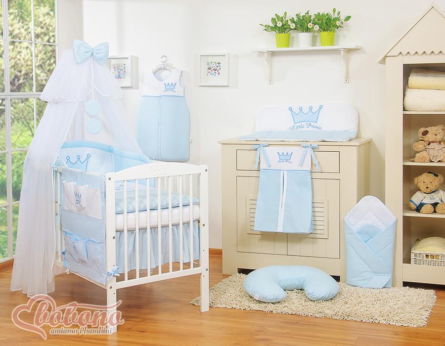 Large mosquito net for a baby cot made of white chiffon with rings and a bow - blue