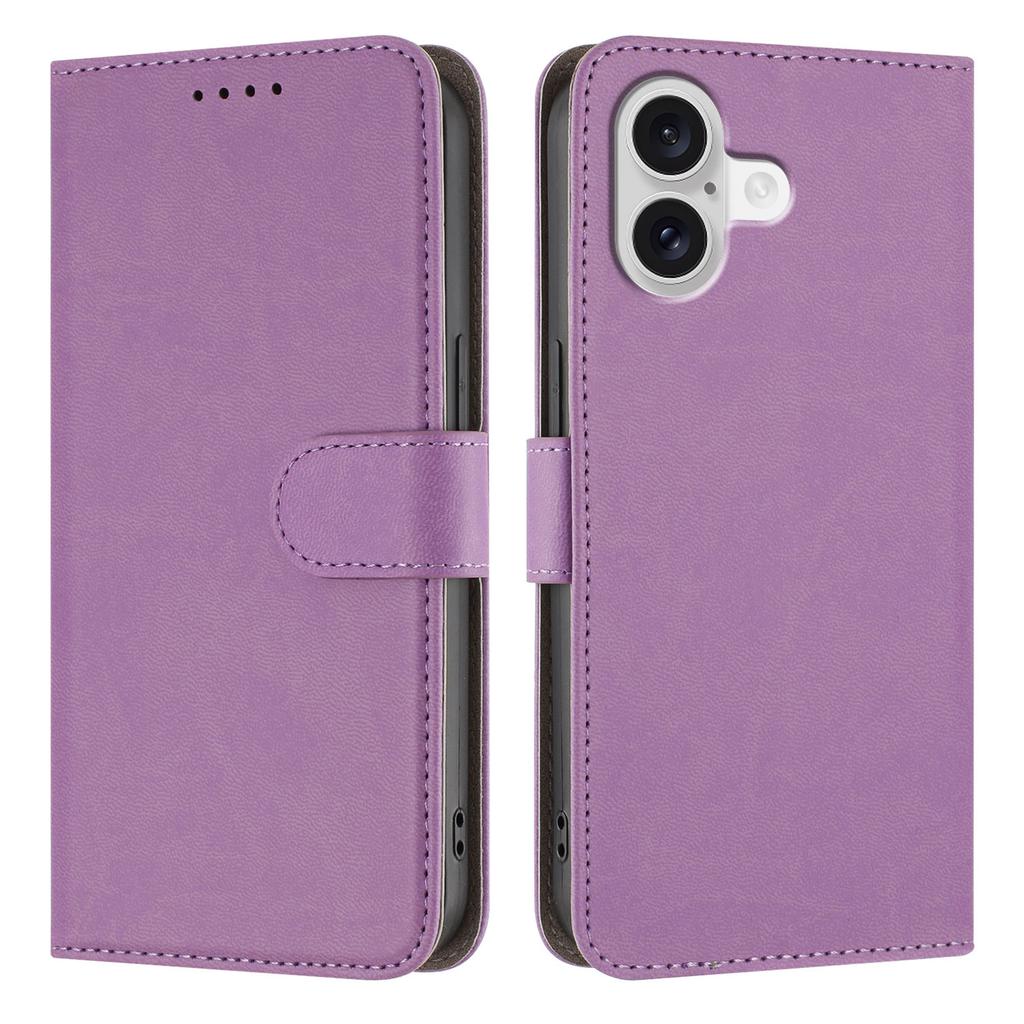 For iPhone 17 Leather Case Solid Color Phone Cover with Wallet