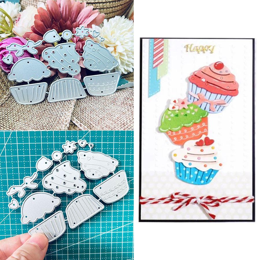 3 Stück Cupcake Stanzformen für Kartenherstellung, Stanzschablonen, Metall Stanzform, Scrapbooking Stanzformen, DIY geätzte Prägeschablone für Basteln