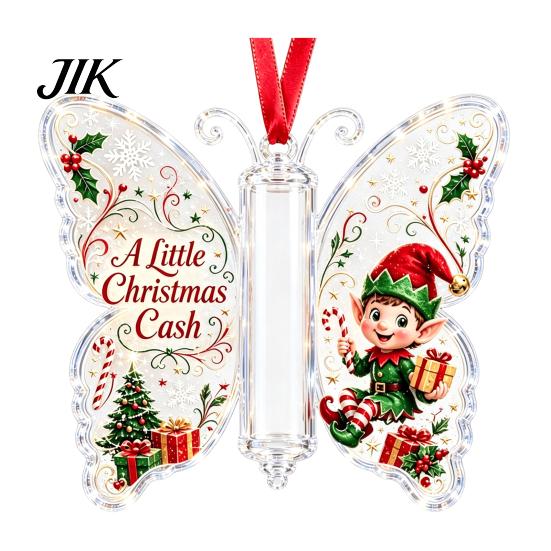 Transparenter Acryl-Weihnachtsanhänger Geldhalter-Schmuckstück, Bargeld-Hänge-Dekoration mit Vintage-Feiertags-Überraschung Schmetterlingsdruck, Partyzubehör