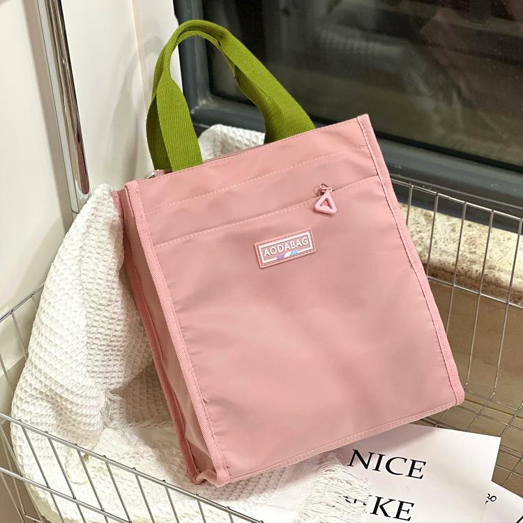 New large contrasting color portable lunch box bag, student carry bento bag at work, make-up bag, file bag, hand carry mommy