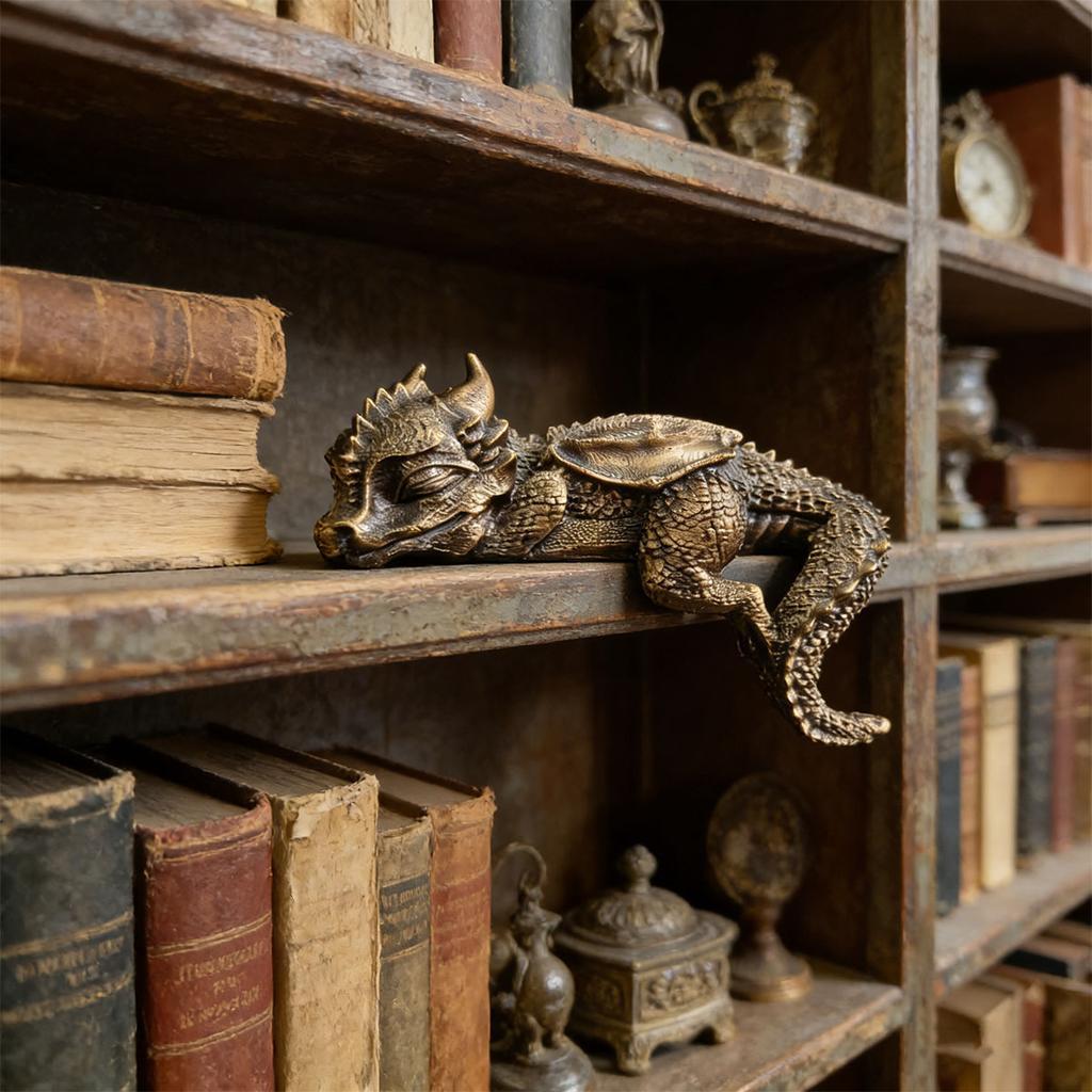 Decorative Resin Statue of A Sleeping Dragon with Wings, Designed To Lie on The Edge, Suitable for Home Decor or As A Collectible Item
