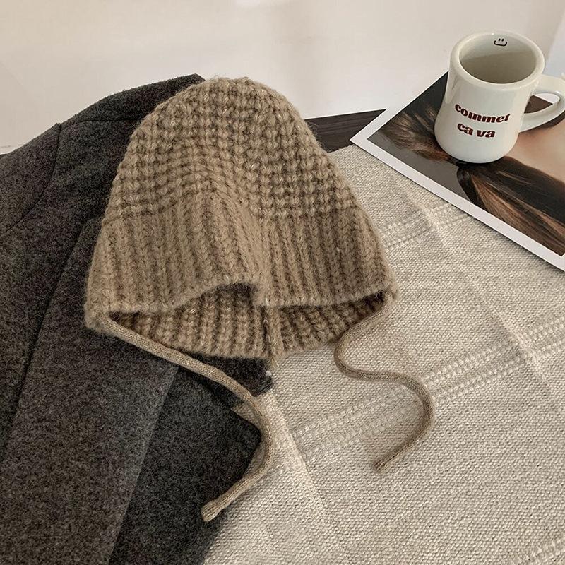 Maillard Dopamine Contrasting Wool Hat Retro Fair Island Style Knitted Hat Ear Protector Warm Bag Hat Winter