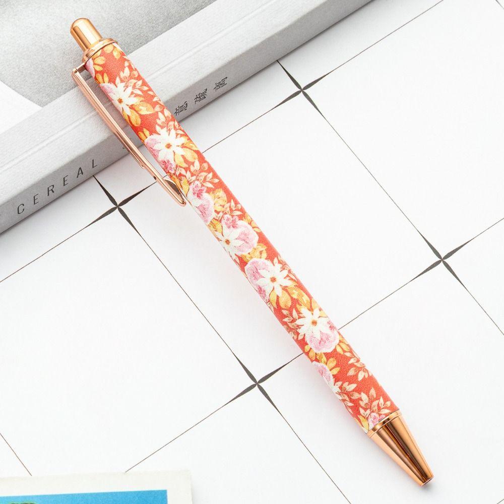 Cute Cartoon INS Print Pen Luxury Heart Flower Pens Portable Press Metal Pen  Office Supplies