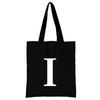 Women's Black Shopping Bag Casual Large-capacity White Letters Initial Name Pattern Printing Series Canvas Shoulder Bag Reusable