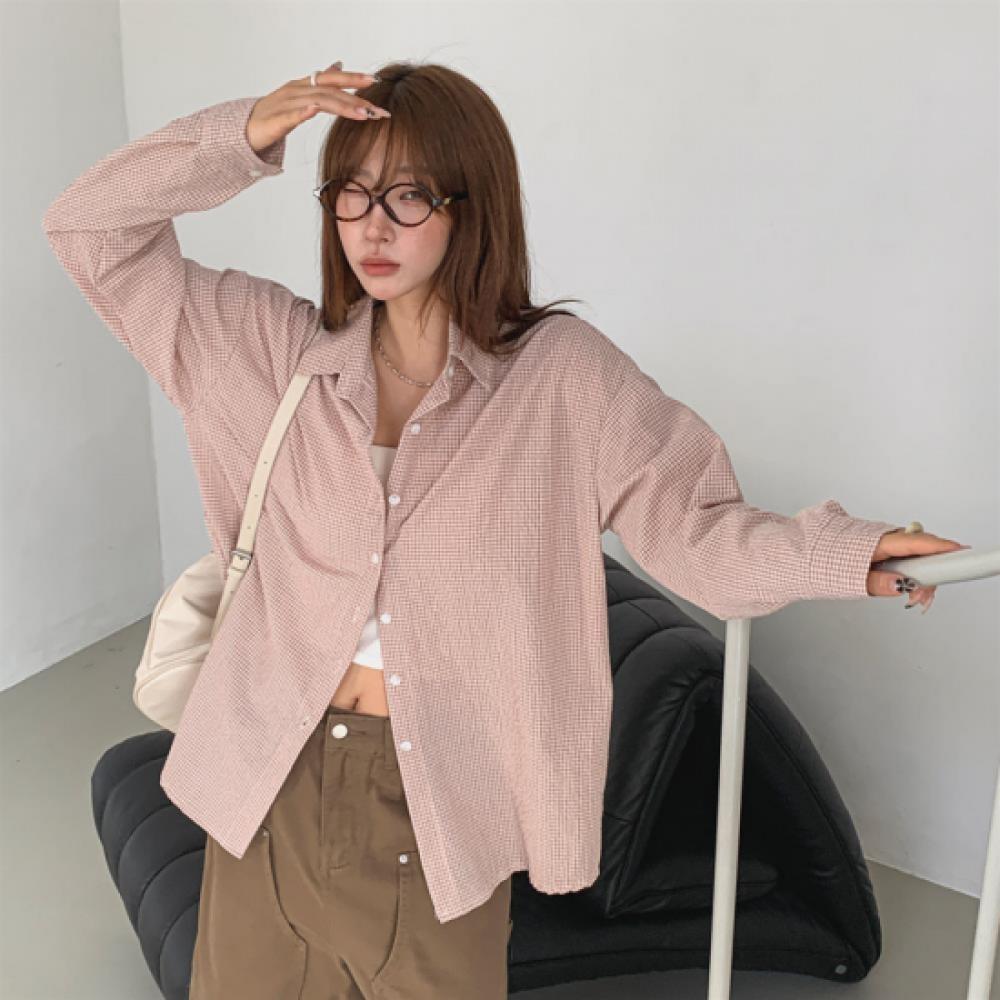 New Arrivals Open Run Women 100 Cotton Check Pattern Loose Fit Long Sleeve Sh