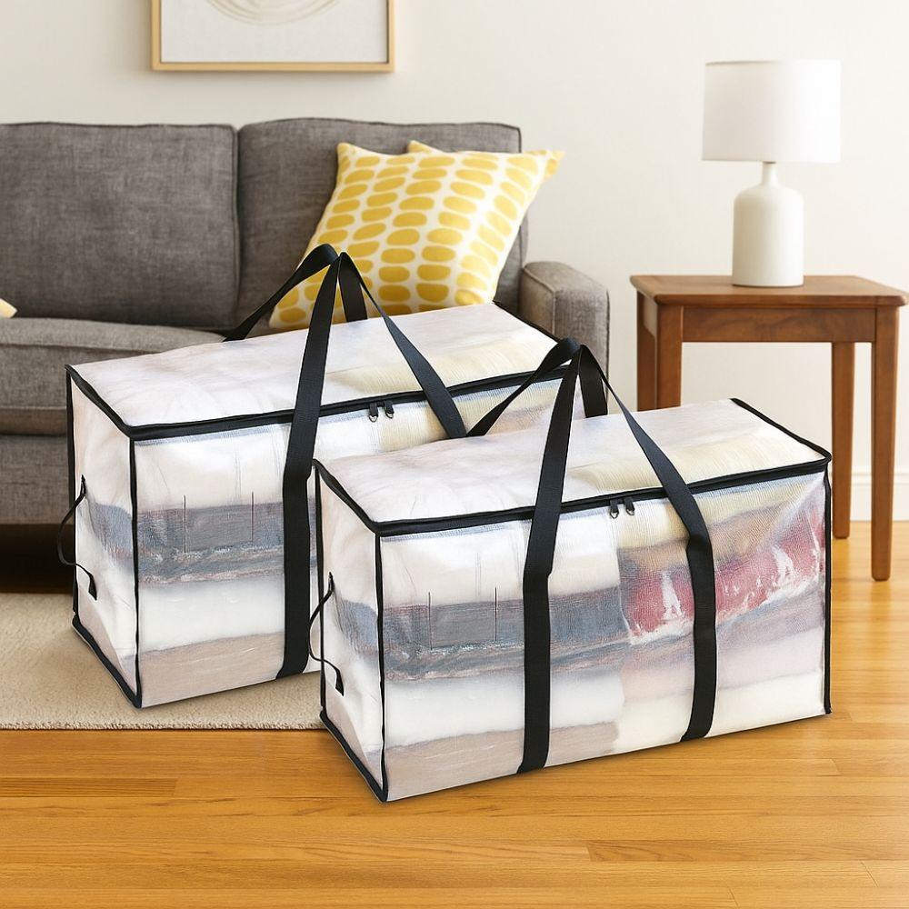 2Pcs Large Capacity Transparent Storage Bag Double Zipper Moving Luggage Bags  Travel
