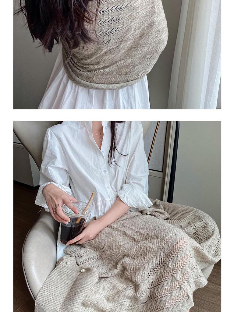 Korean-Style Pearl Sleeve Knit Shawl: Women's Early Autumn Office Cardigan & Two-Way Scarf