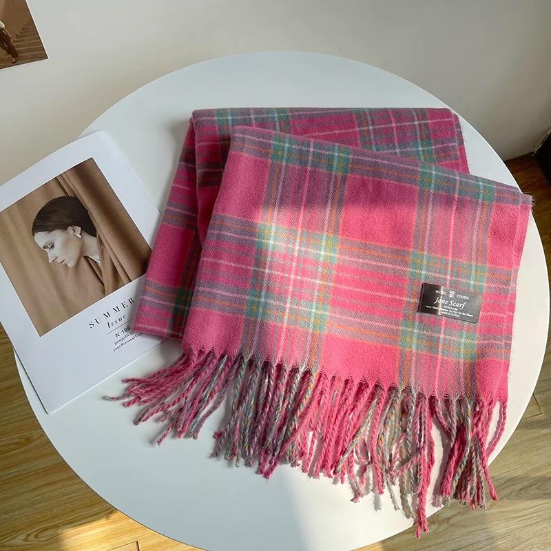 

Красный шарф Зимний женский клетчатый шарф из имитации кашемира, ветрозащитный универсальный шарф-шаль Рождество