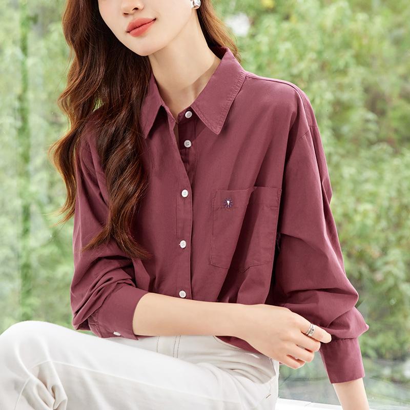 Lapel Embroidered Long-sleeved Blouse for Women In Spring Clothes and Style Commuting Relaxed Fit Top for Women