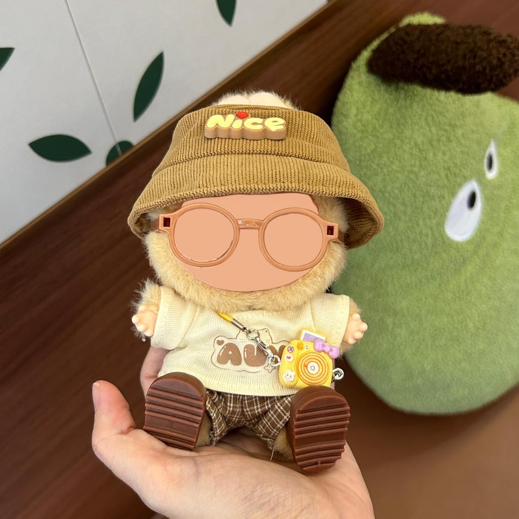 Labubu Clothes (Doll Not Included) Plush Clothes Set for 15cm and 17cm Labubu Plush Toys, 6-Piece Set Includes Hat, Outfit, Pants, Shoes, Glasses,