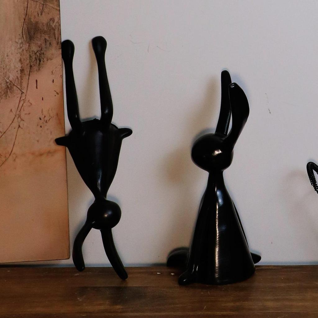 Creative Resin Black and White Cartoon Rabbit Family Desk Decorations - Set of Four