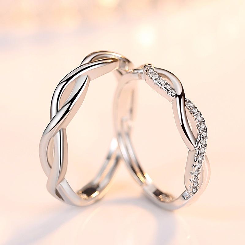 2Pcs 925 Silver Couples Ring Sets Light Polishing Simple Ring for Woman Man Classic Wedding Fine Jewelry Circle