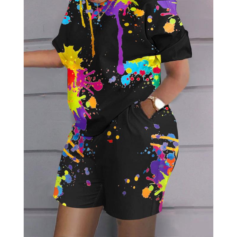 Conjunto de top y pantalones cortos informales de gran tamaño con estampado 3D de verano, conjunto informal de dos piezas informales de moda para mujer, chándales