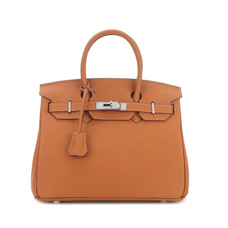 Imported New Style Fashion Metal Buckle Cowhide Large Capacity Handbag Canvas Strap Top Layer Cowhide Single Compartment Bag