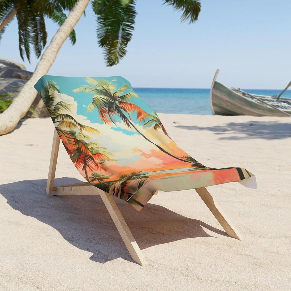 Vintage Sunset Palm Tree Beach Towel Microfiber Lightweight Absorbent Quick Dry Oversized Stylish for Camping Vacation Boho
