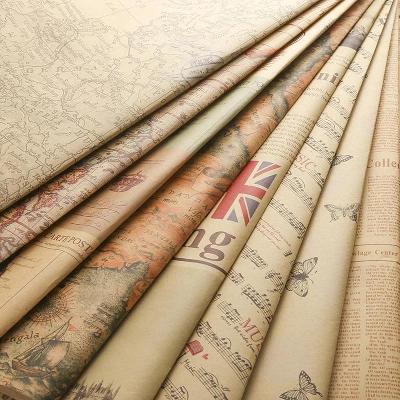 10pcs/lot Bouquet Flowers High-end Paper Retro Kraft Wrapping Paper Birthday Gift Box Festival Handmade Material Cover Newspaper