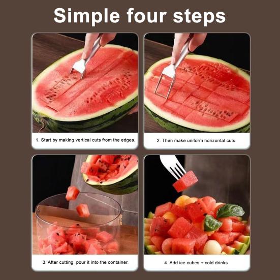 Stainless Steel Watermelon Cutter Dual Head Slicer Serving Fork Dishwasher Safe Fruit