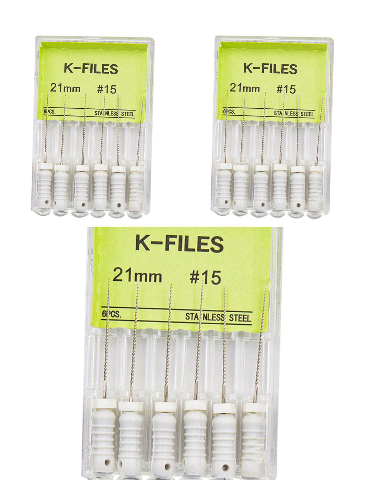 

3 коробки, 6 шт/коробка Стоматологічні К-файли 21мм/25мм Файли для ручного використання Нержавіюча сталь Файли для кореневих каналів Стоматологія Ендодонтичні інструменти 21mm 15 сірий
