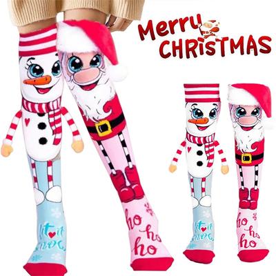 Fun Christmas Socks Santa and Snowman Novelty Women's Cozy Slipper Socks For Women Fluffy Socks