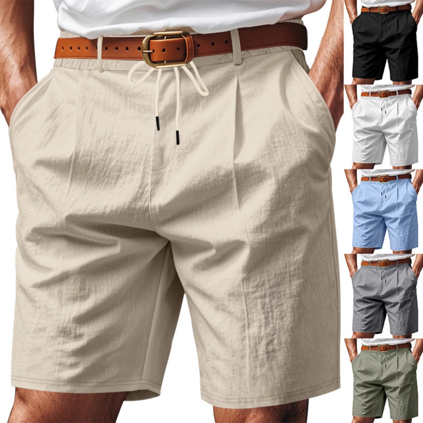 

Men s Loose Straight Shorts Linen Breathable Beach Shorts XXL чорний