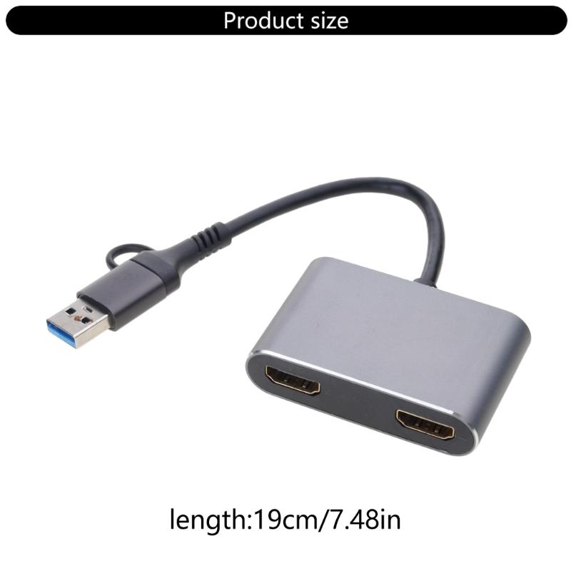Video Adapter 5Gbps for Cellphone TV Laptop USB 3.0 to Dual HDMI-Compatible PD Converter 3 in 1 USB Dock Station Hub