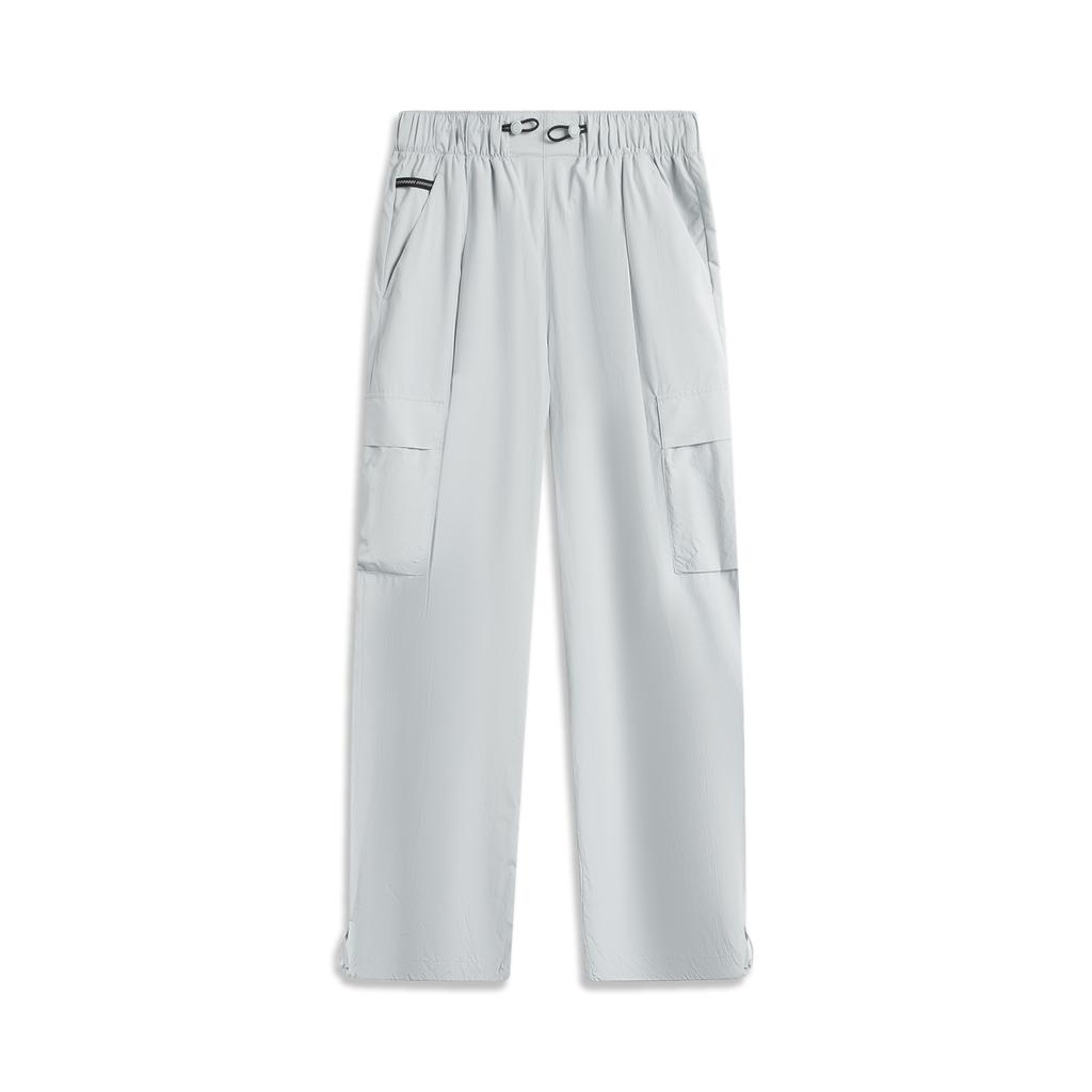 Li Ning Sports Lifestyle Series Solid Color Mid Waist Breathable Versatile Loose Straight Casual Pants Women Bottoms Light-Gray AYKV540-1