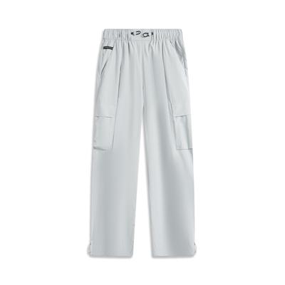 Li Ning Sports Lifestyle Series Solid Color Mid Waist Breathable Versatile Loose Straight Casual Pants Women Bottoms Light-Gray AYKV540-1