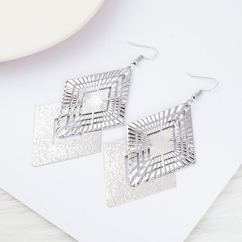 Creative Irregular Metal Geometric Rhombus Earrings Trendy Fashion Personality Thin Exaggerated Earrings