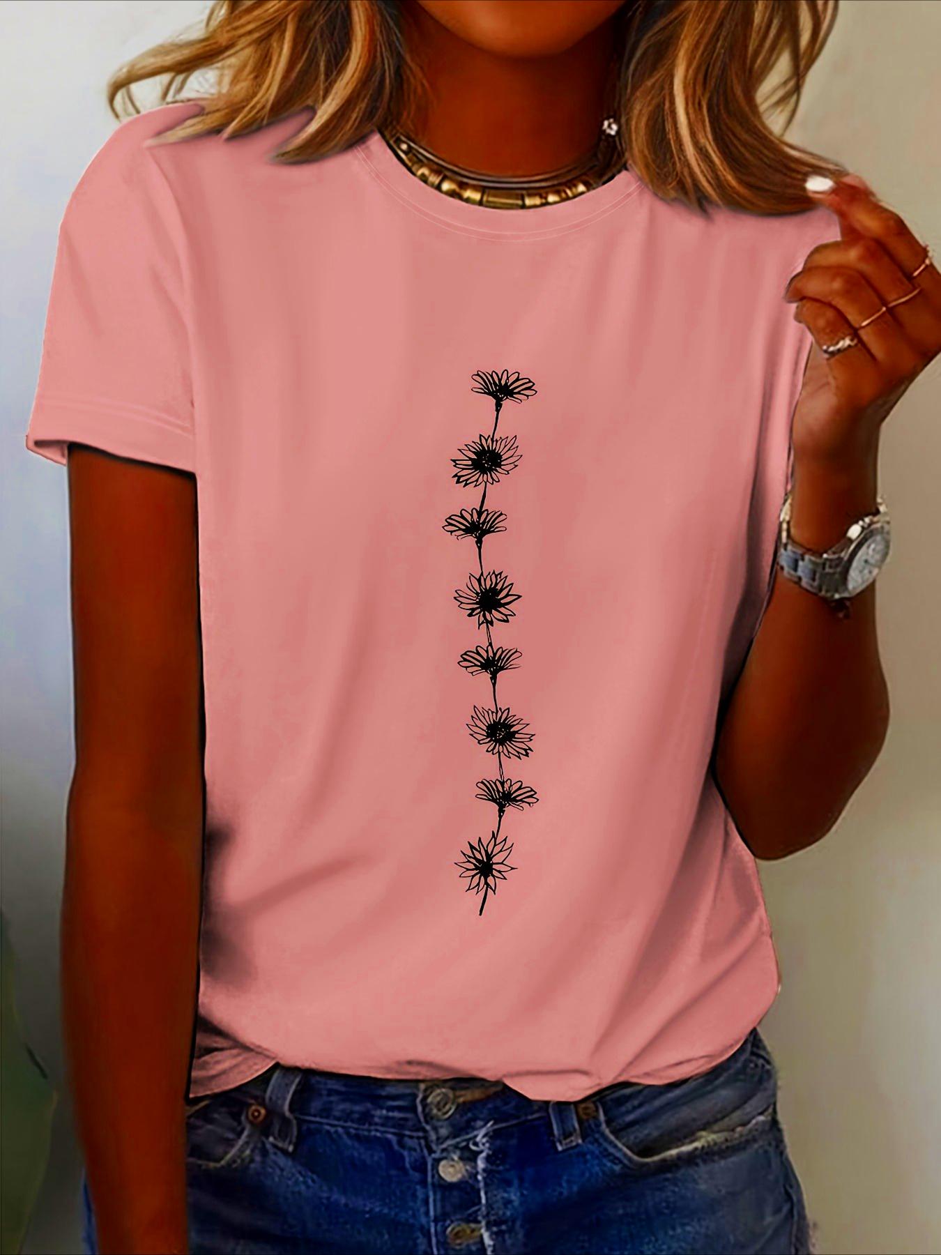 

Women S Casual Sunflower Print T-Shirt Short Sleeve Crew Neck Top Perfect for Summer Casual Wear Sunflower Graphic Tee S