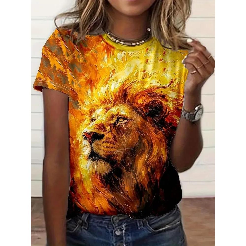 T-shirt da Donna Estiva con Stampa 3D Girocollo Moda Versatile Traspirante Tendenza Casual