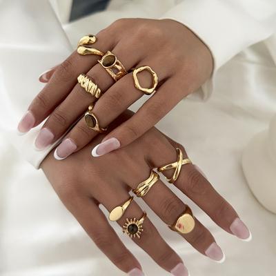 DIEZI One Set Fashion Baroque Tiger Eyes Rings For Women Men Girls Punk Gold Color Geometric Knuckle Joint Ring Set Jewelry