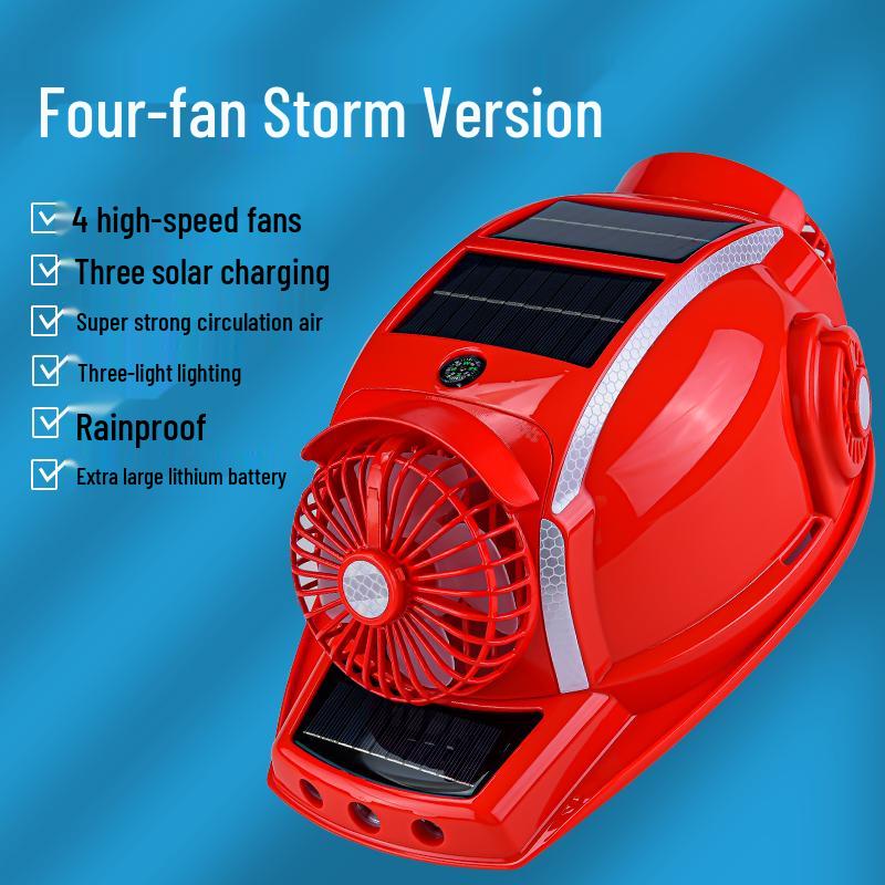 Six-Fan Multifunctional Cooling Hat with Solar Bluetooth Headlamp
