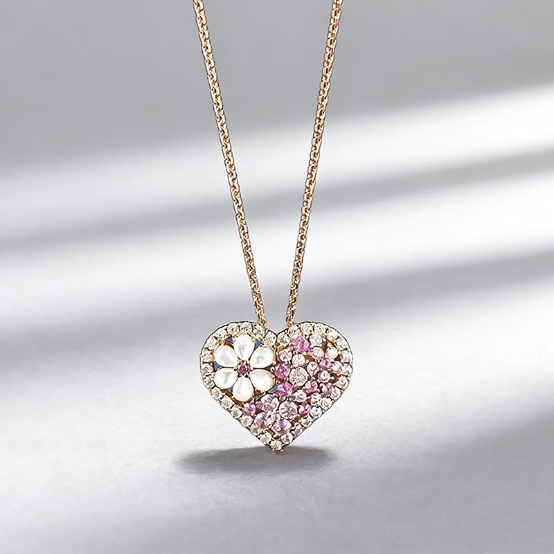 Xian Can 2025 S925 Silver Necklace: Colorful Heart & Mother-of-Pearl Flower, Fashionable Light Luxury.