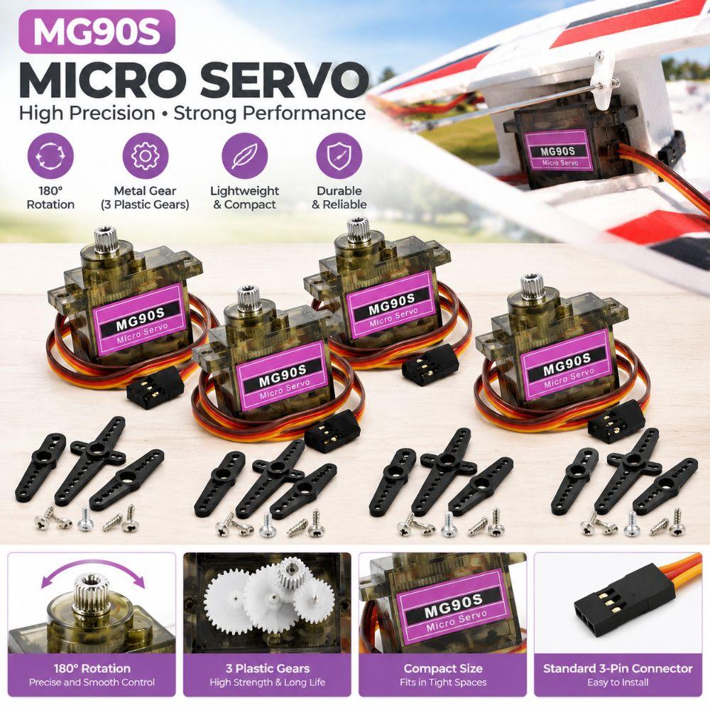 4PCS 180 Degree Rotation Mini Servo Motor With Accessories Small Servo Motor for MG90S For Robot